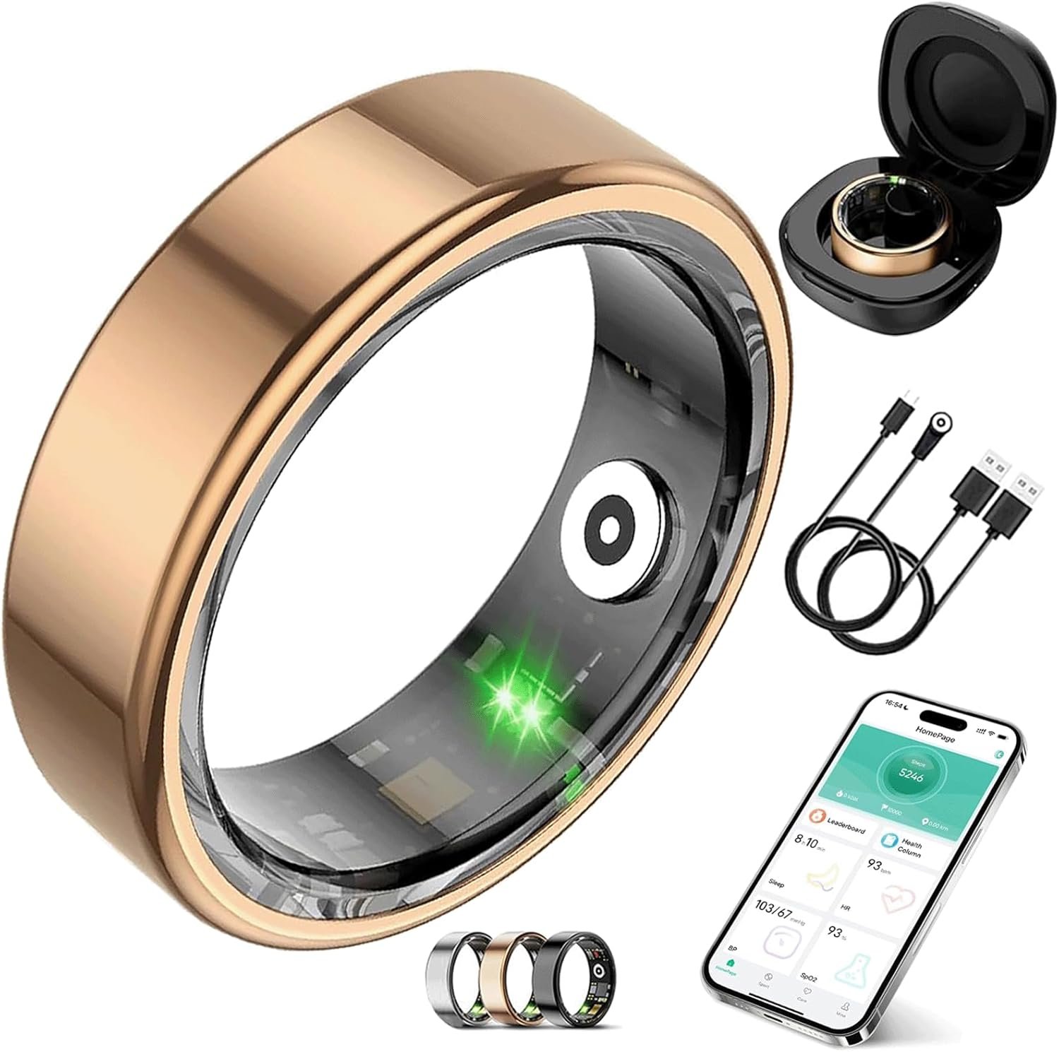 Smart Ring for Women Men,Fitness Tracker Ring with Heart Rate, Sleep Monitoring, Blood Oxygen, Step Counting for iOS and Android, No Subscription Fee, Waterproof(Rose Gold, 8)