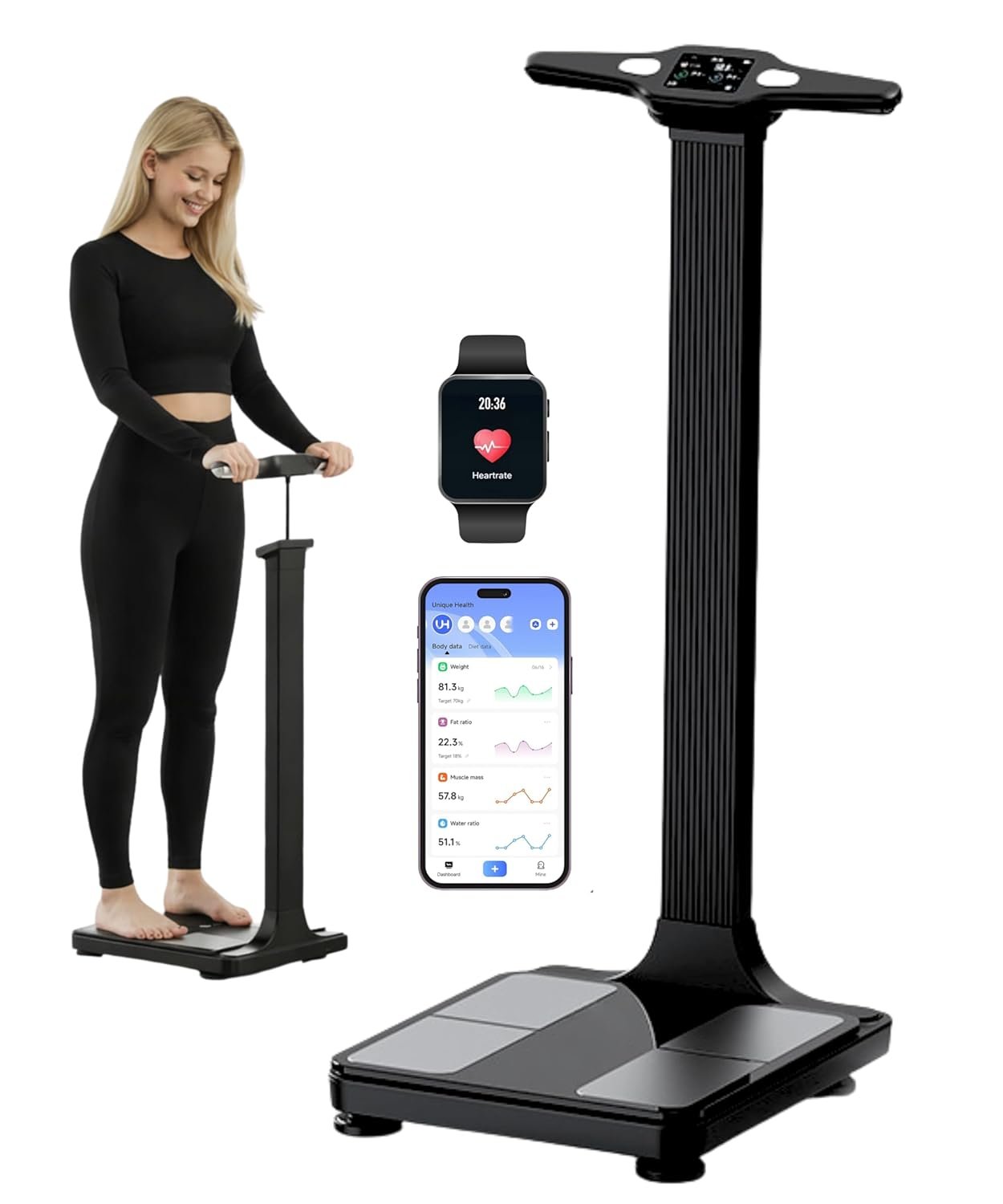 Homerz Smart Scale – Bend-Free Smart Scale with BMI, Body Fat, Muscle Mass, Full Body Composition Scale with Digital Weight Tracking, Body Scan Scale with Handle, Body Fat Scanner