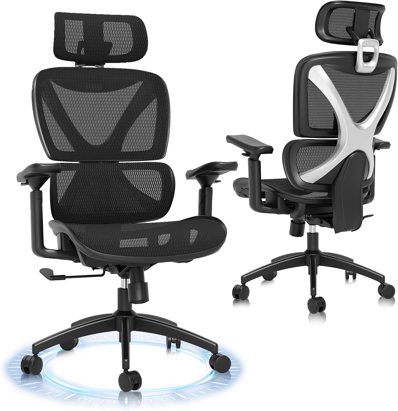 GABRYLLY Ergonomic Office Chair, Big and Tall Mesh Chair with Lumbar Support, 3D armrest – 215° Rotation, Adjustable Headrest & Soft Seat, Durable Computer Chair 350LBS for Work Gaming