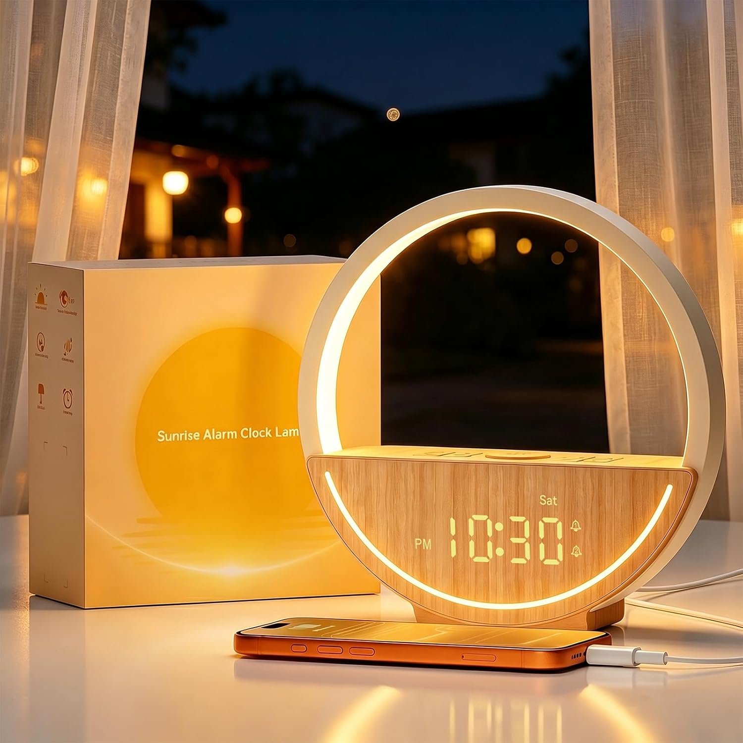 Vivilumens Wake Up Light Sunrise Alarm Clock – White Noise Sound Machine with 20 Soothing Sounds Sleep Better, Weekdays/Weekends Dual Alarms, Bedroom Bedside Lamp, Gift for Heavy Sleepers
