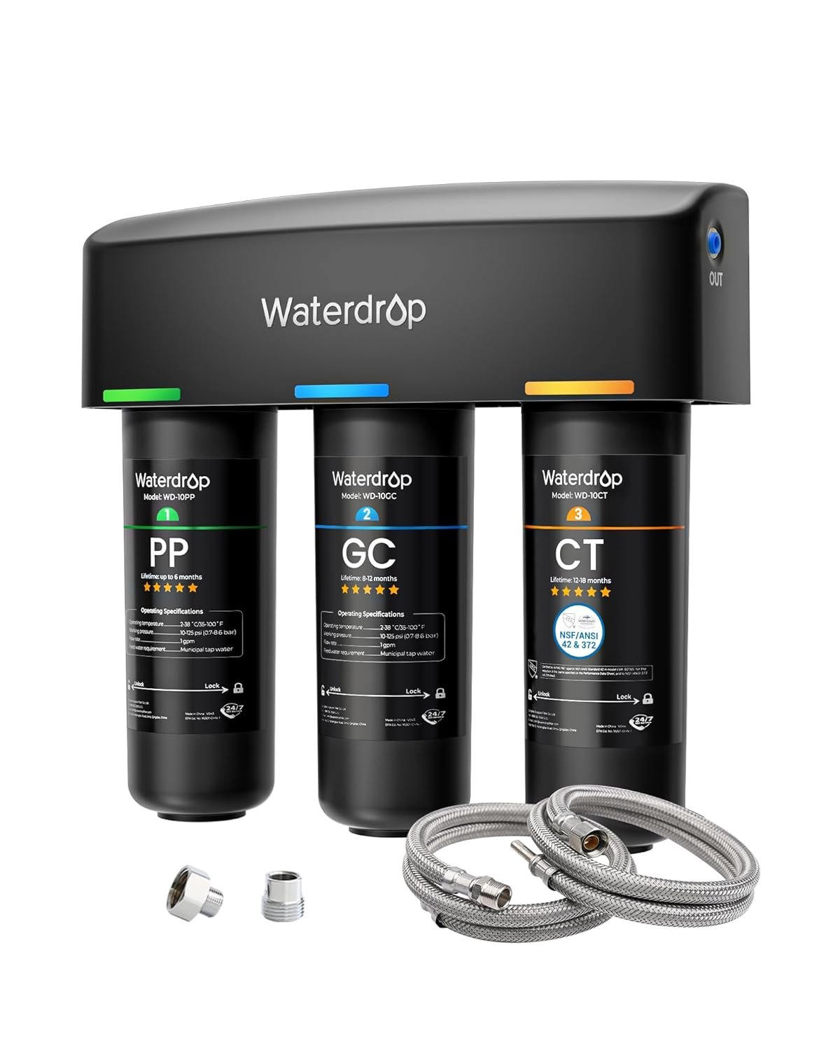 Waterdrop TSA 8 Layer Under Sink Water Filter System, Under Sink Water Filtration System, Reduces PFAS, PFOA/PFOS, Fluoride, Chlorine, Bad Taste & Odor, NSF/ANSI 42 Certified, Direct Connect to Faucet
