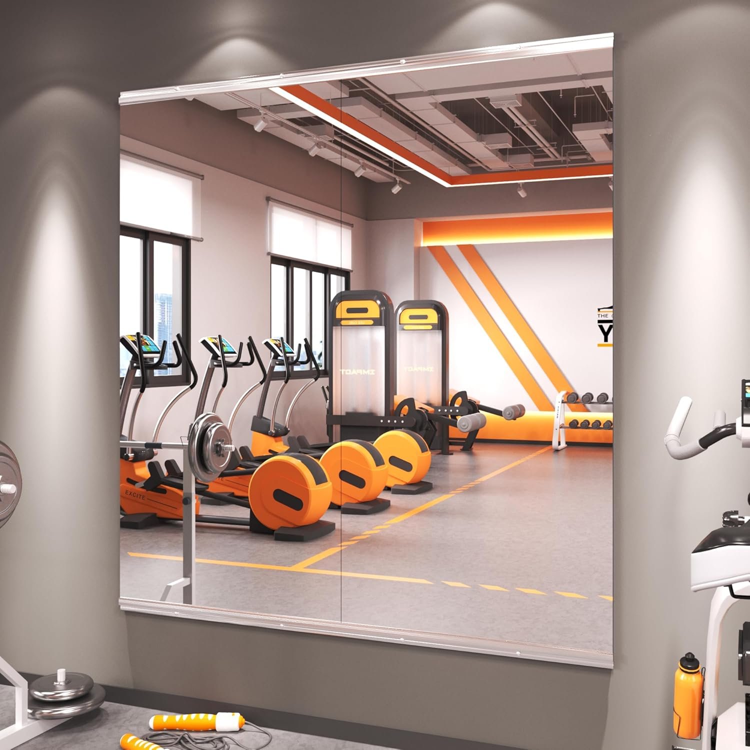 Amorho Gym Mirror 48”x48”(2pcs 48”x24”), Tempered Glass, Frameless Full Body Mirror for Home, Yoga Studios, Dance Rooms, Garage Gyms.