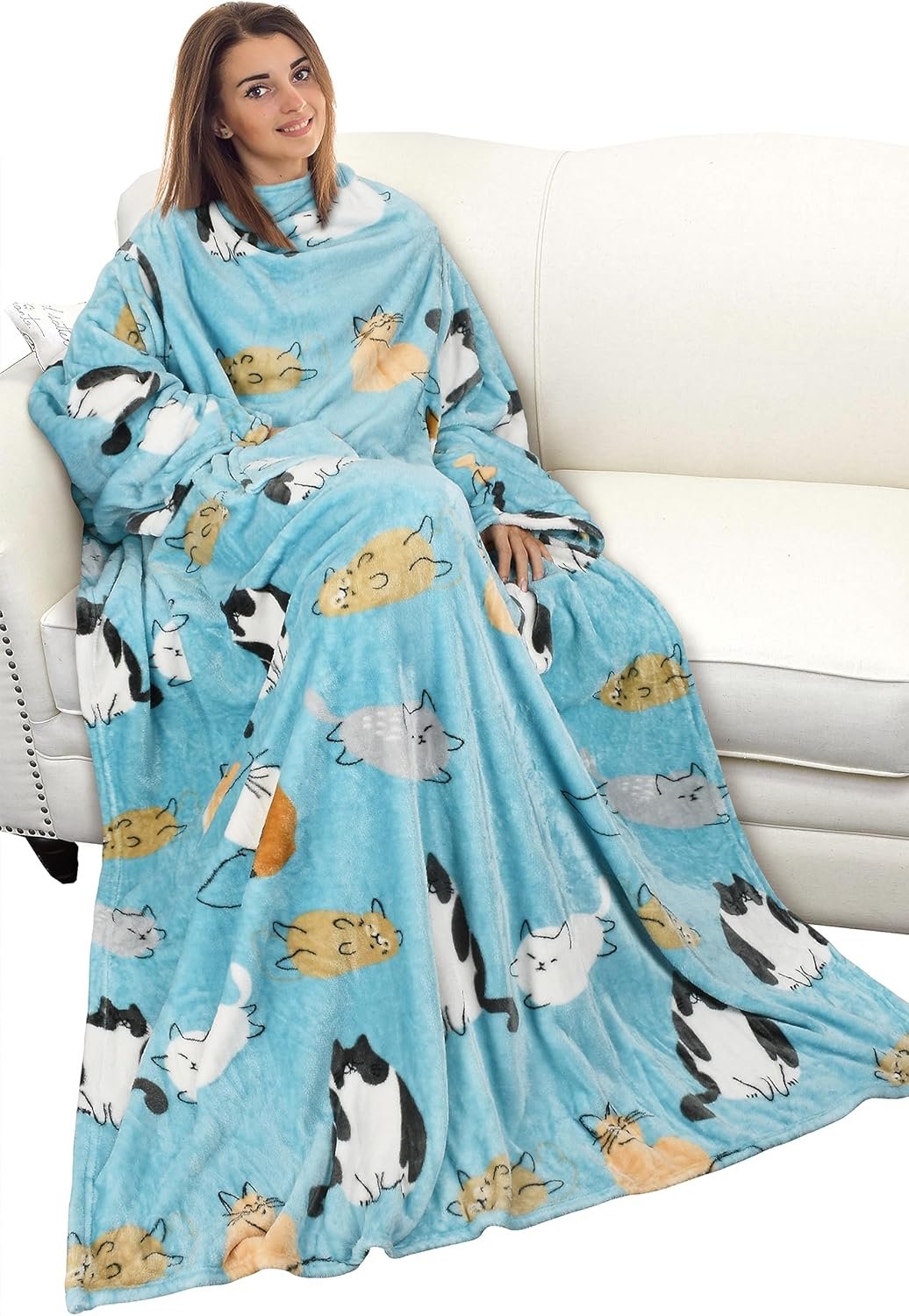 Catalonia Wearable Blanket with Sleeves and Pocket, Soft Comfy Fleece Snuggy Wrap Throws Blanket Robe for Women and Men