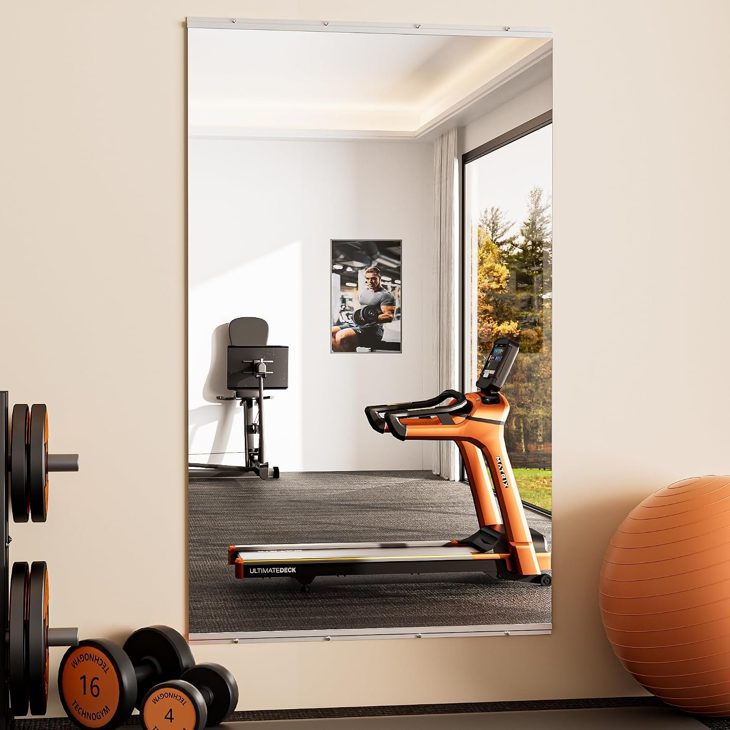 Keonjinn Home Gym Mirror, 60″ x 36″ Workout Mirrors for Home Gym, Frameless Tempered Glass, Full Body Wall Mirrors for Fitness Exercise, Yoga Room, Dance Studio, Garage