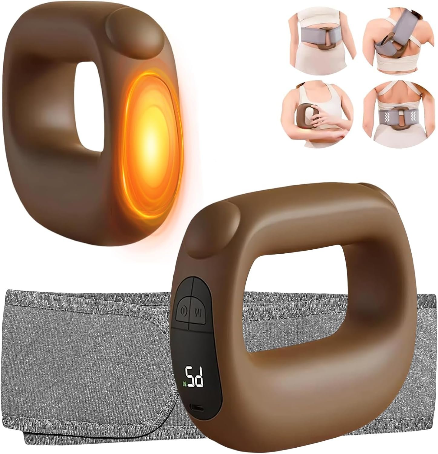 Deep Tissue Percussion Muscle Massage Gun: with Heat, Adjustable Intensity and Speed, Super Quiet, USB-C Rechargeable, Portable, Pain Relief for Athletes and Everyone, Ideal Gift（Brown）