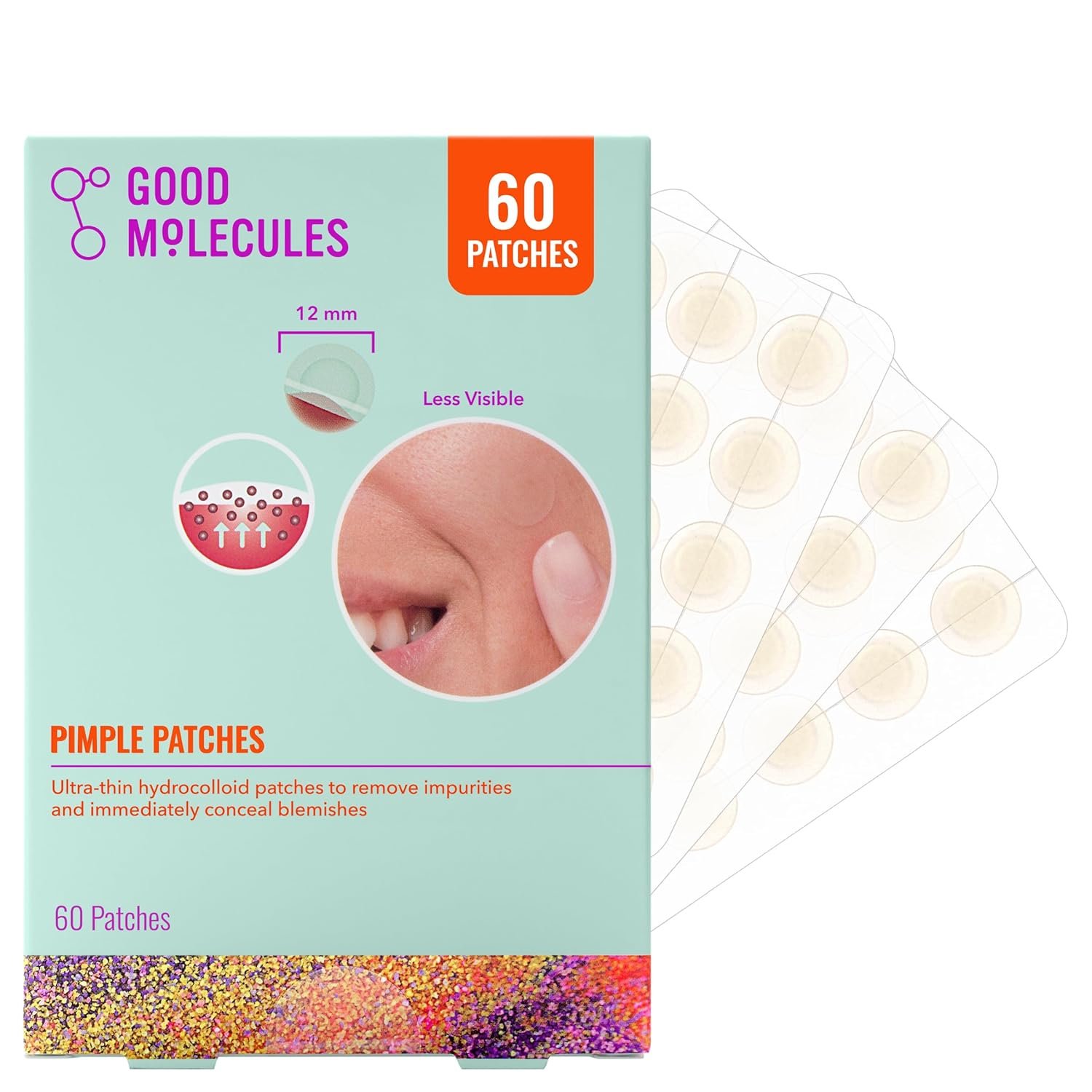 Good Molecules Pimple Patches for Face, 60 Pack – Ultra-Thin Hydrocolloid Patches, Invisible Under Makeup, Conceals Blemishes, Blackheads & Zits, Suitable for Acne-Prone Skin