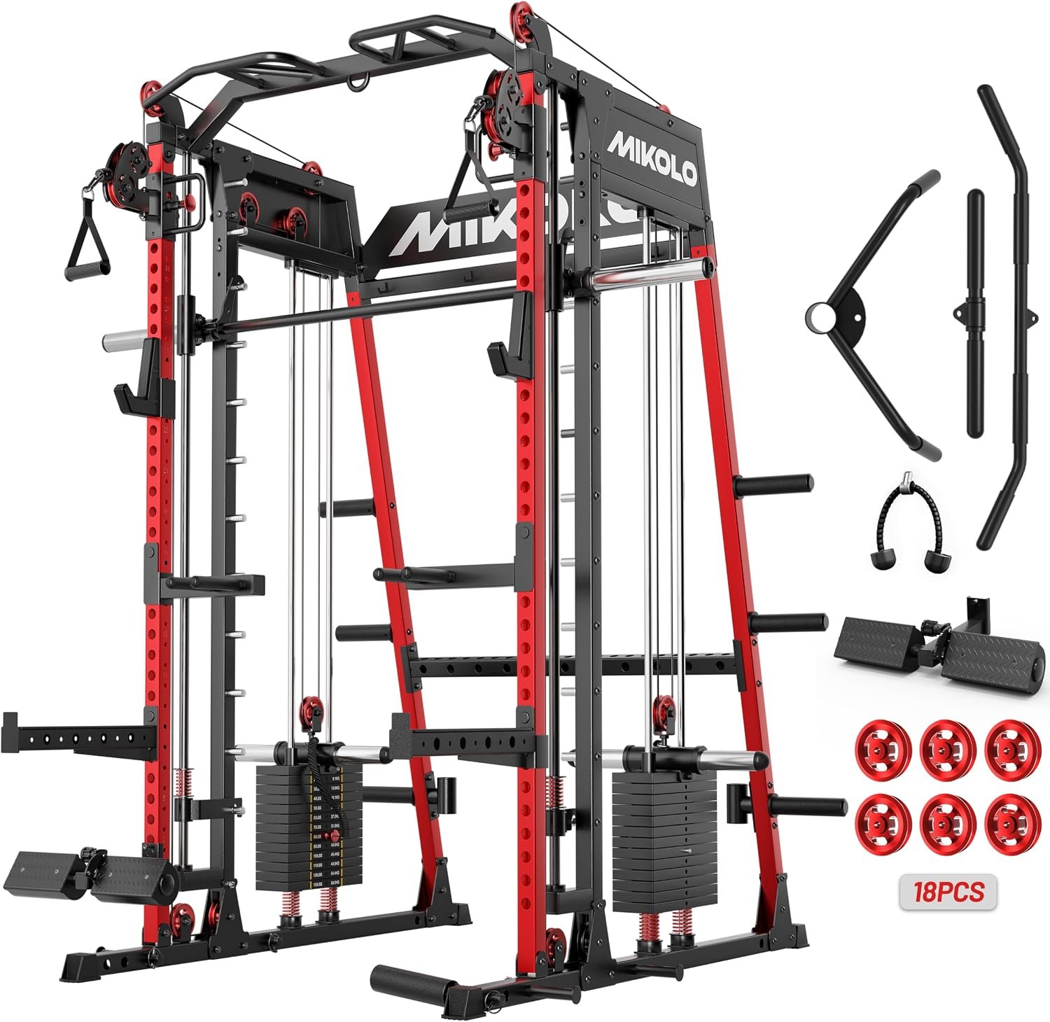 Mikolo M4 2.0 Smith Machine, All-in-One Home Gym Power Cage with LAT Pulldown & Cable Crossover, Squat Rack for Full Body Workouts