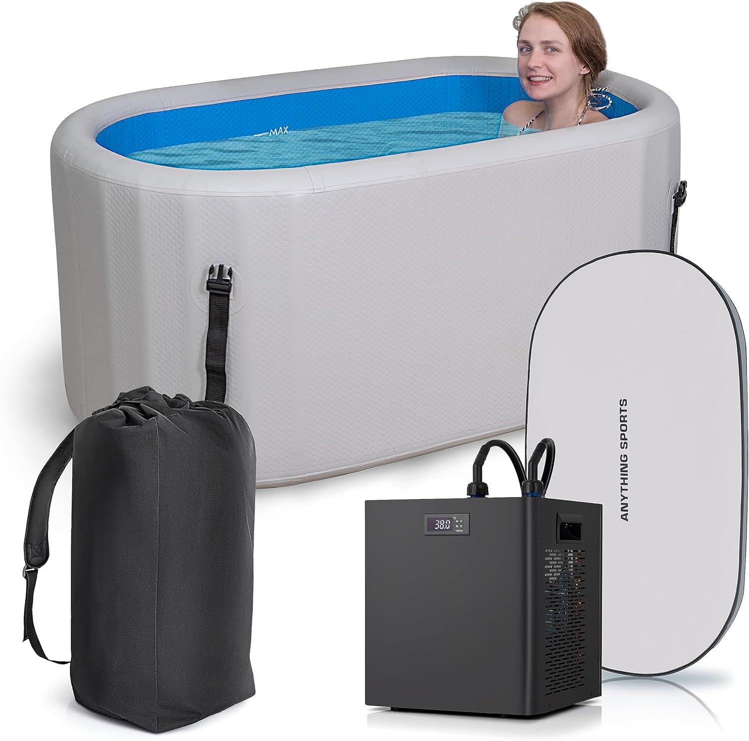 Polar Revive Glacier Ice Bathtub with Chiller. 1 HP Chiller with Tub Included (Gray, 1 HP)