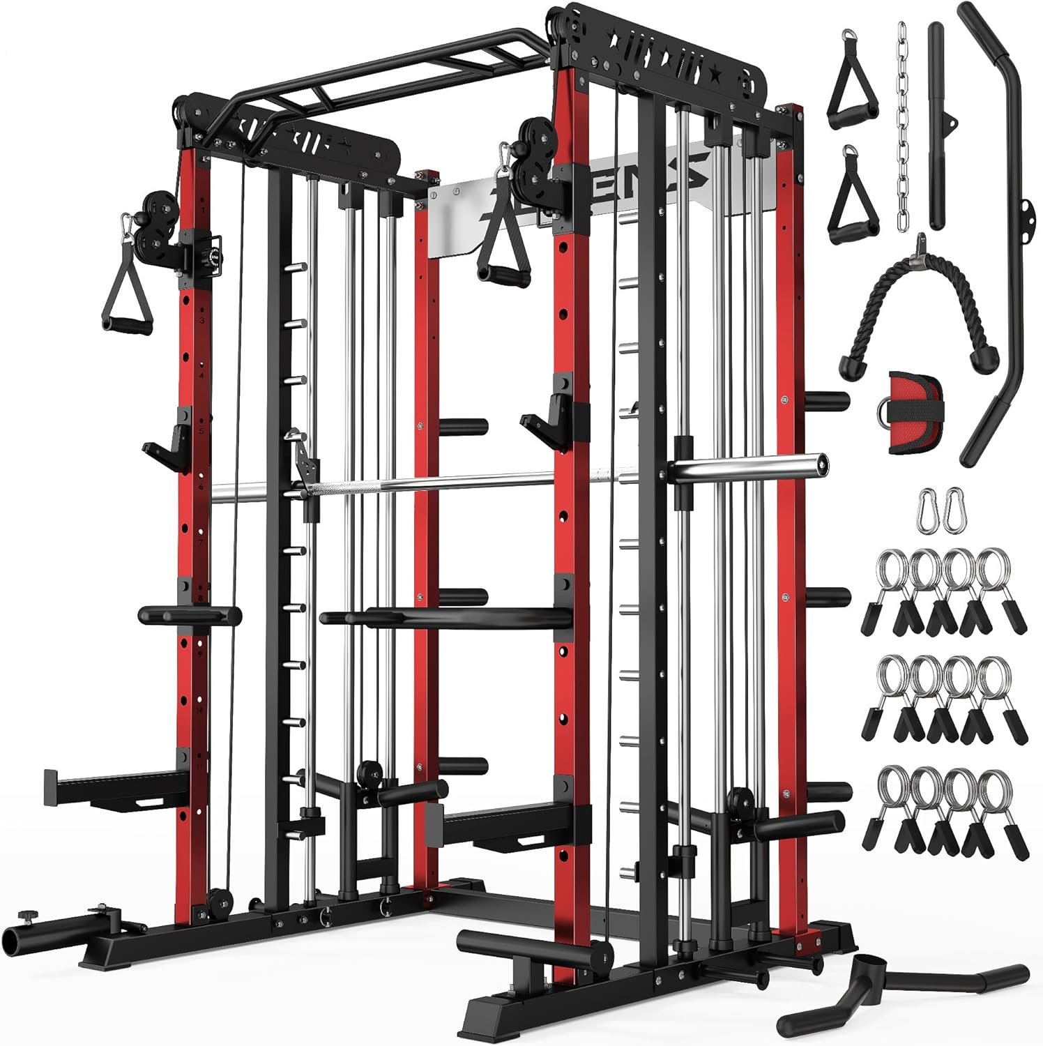 JELENS Smith Machine for Home Gym, Multi-Function M12 Power Cage with Cable Crossover System, Squat Rack with Smith Bar and More Attachment
