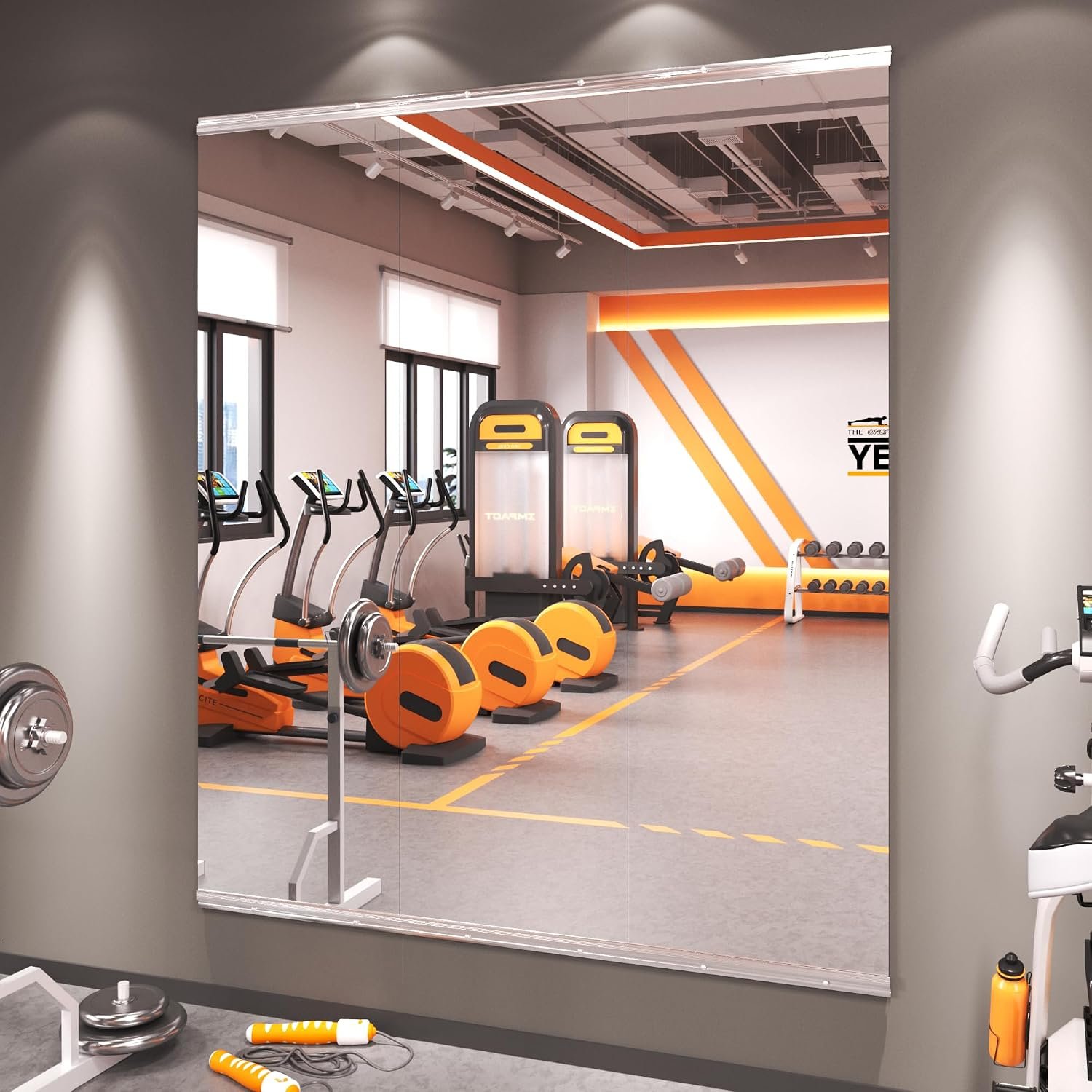 Amorho Gym Mirror, 56”x48”(3pcs 56”x16”) Frameless Full Body Mirror for Home Gym Wall, Tempered Glass, Yoga Studios, Dance Rooms, Garage Gyms.