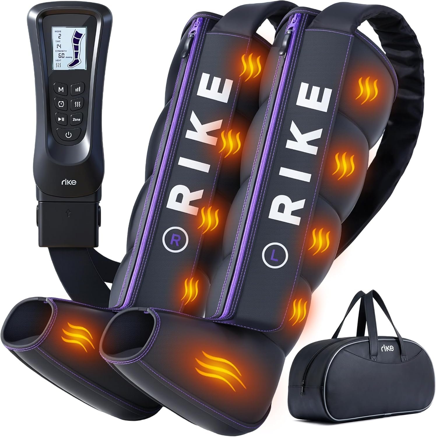 RIKE Leg Compression Massager with 3 Heat Levels and 5 Chambers [2026 Upgraded] 6 Modes Sequential Air Recovery Boots for Athletes, Advanced Setup for Circulation Support and Muscle Relaxation