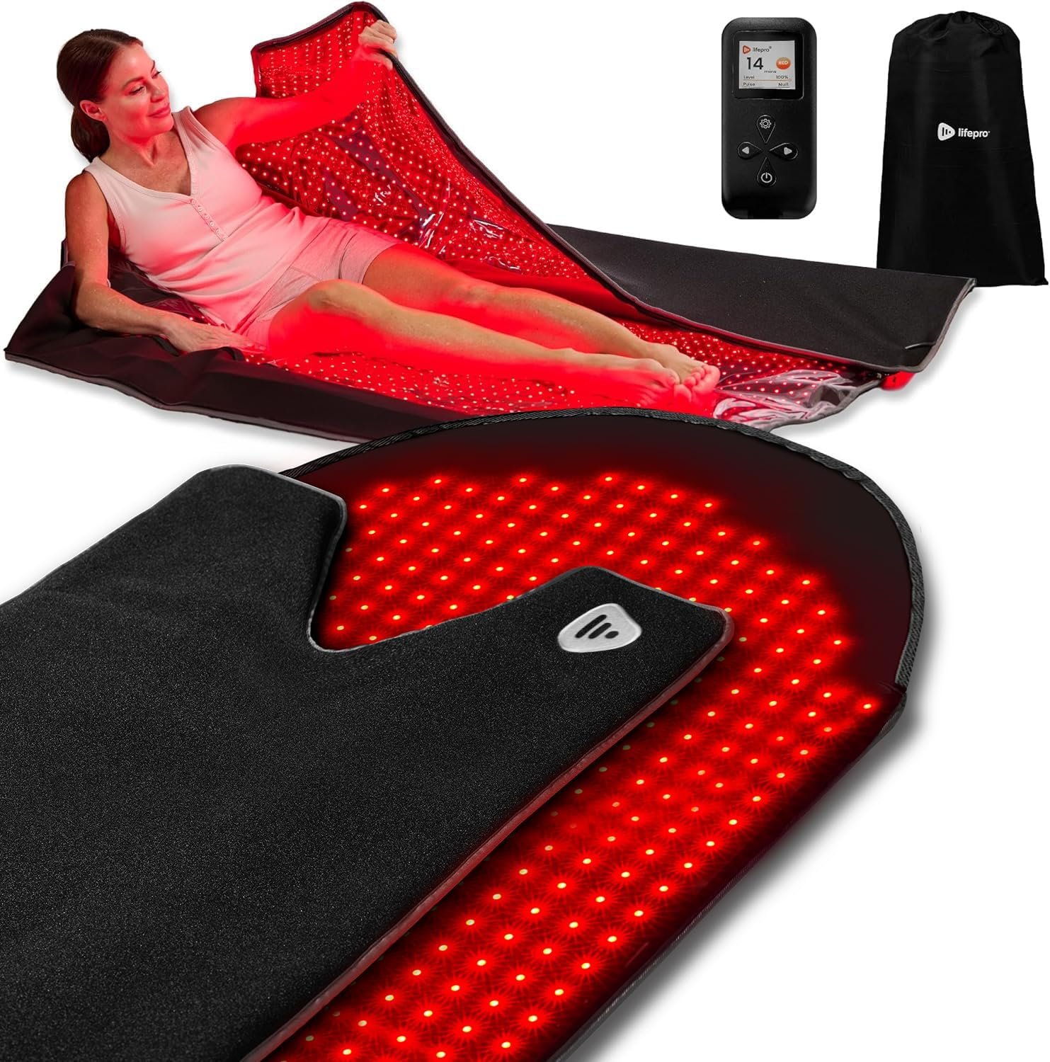LifePro Red Light Therapy Wrap – Allevabody 660nm & 850nm Near Infrared Light Therapy Mat for Full-Body Relaxation, Adjustable Portable Design for Daily Wellness
