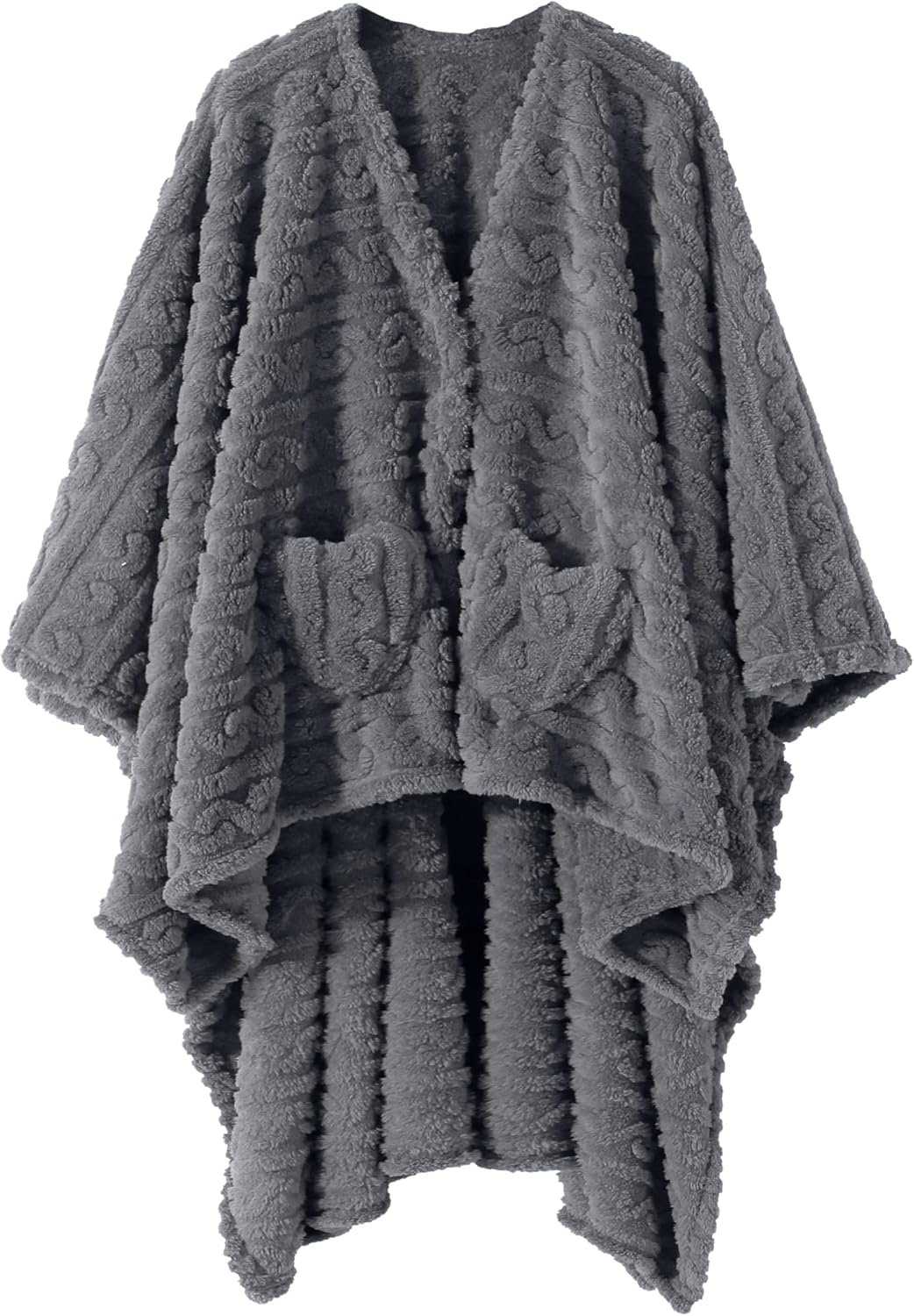 Wearable Blanket Poncho Cape Wrap for Adult, Cozy Sherpa Fleece Pocketed Shawl TV Throw Blankets for Office and Lounge(Gray,58” x 64”)