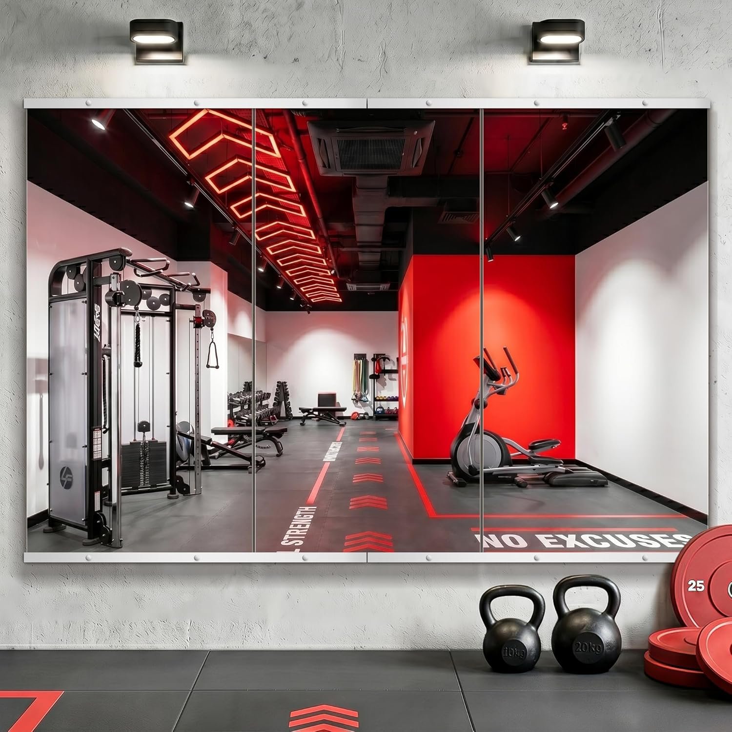 AMOISE Home Gym Mirror for Wall, 50″x25″-3PCS Frameless Tempered Glass Mirror, Large Full Length Mirror for Garage, Workout, Yoga Room, Dance Studio & Home Exercise
