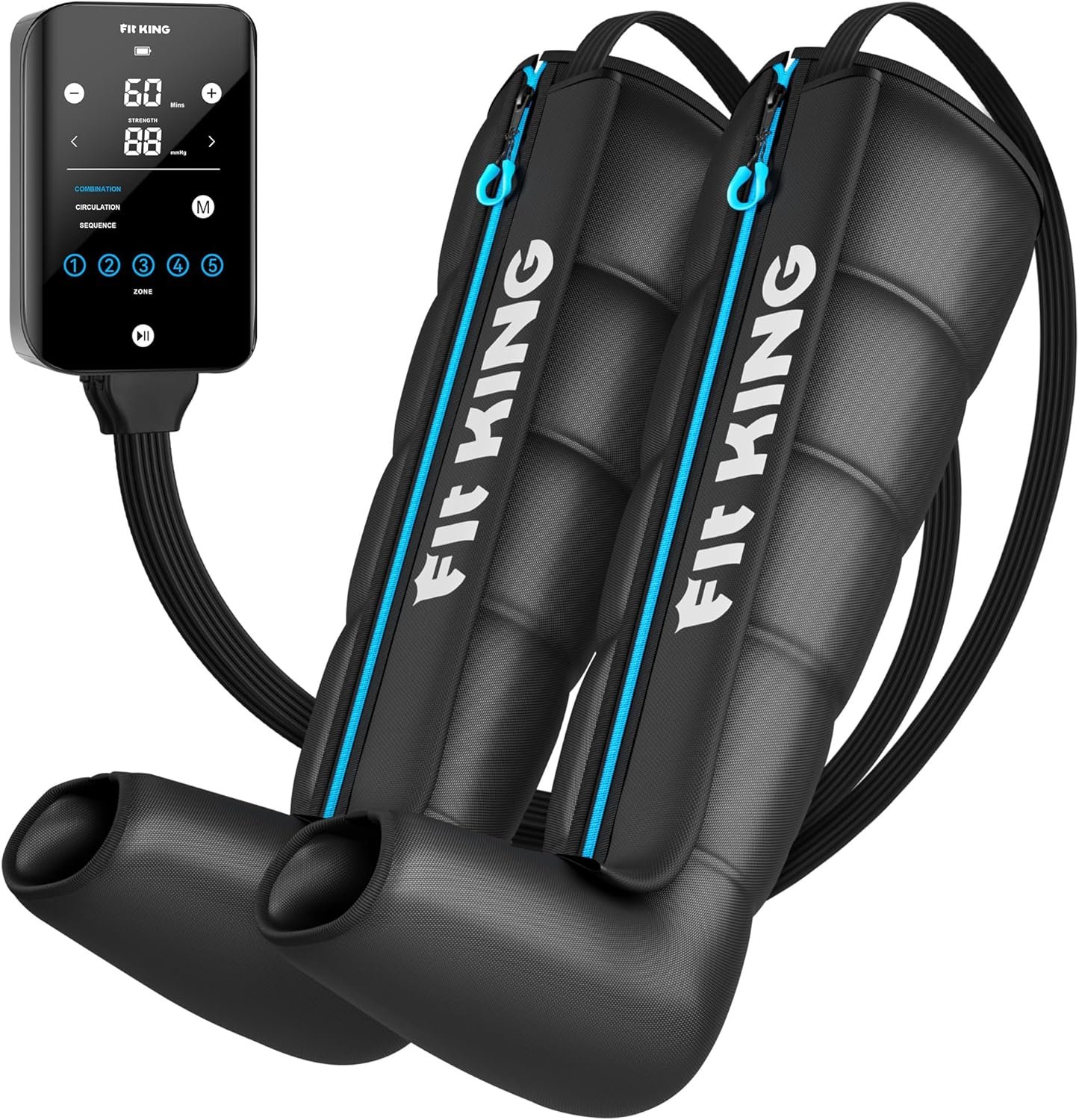 FIT KING Air Compression Recovery System, Rechargeable Leg Massager with 5 Chambers, Customized Zone Massage Optional, FSA-HSA (Medium)