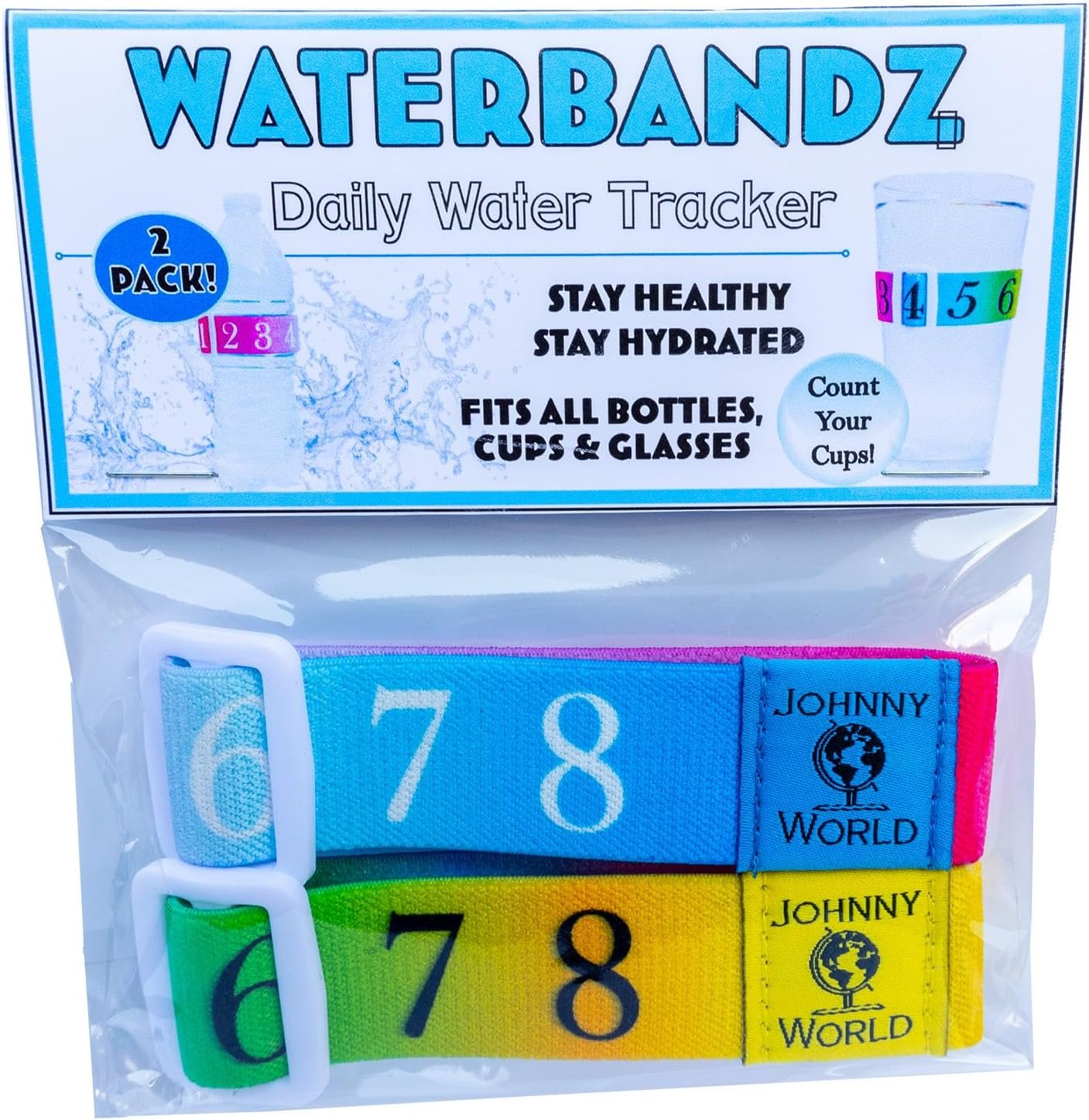 WaterBandz – Stay Hydrated: Elastic Fabric Bands Make your Daily Water Intake Simple and Fun! Universal size for Water Bottles, Cups, and Glasses with Movable Counting Frame – Stay Hydrated All Day!