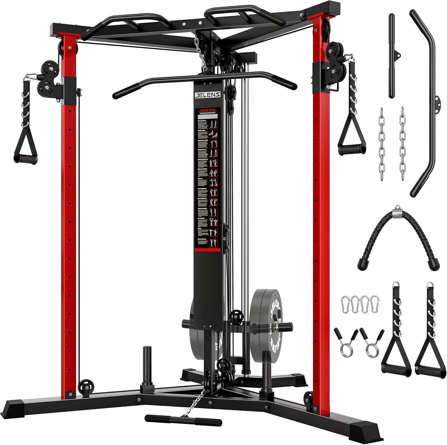 JELENS CC01 Cable Crossover Machine with High and Low Pulley System, Functional Trainer with Pull Up Bars and Optional Bundle, Cable Machine for Home Gym Power Workout
