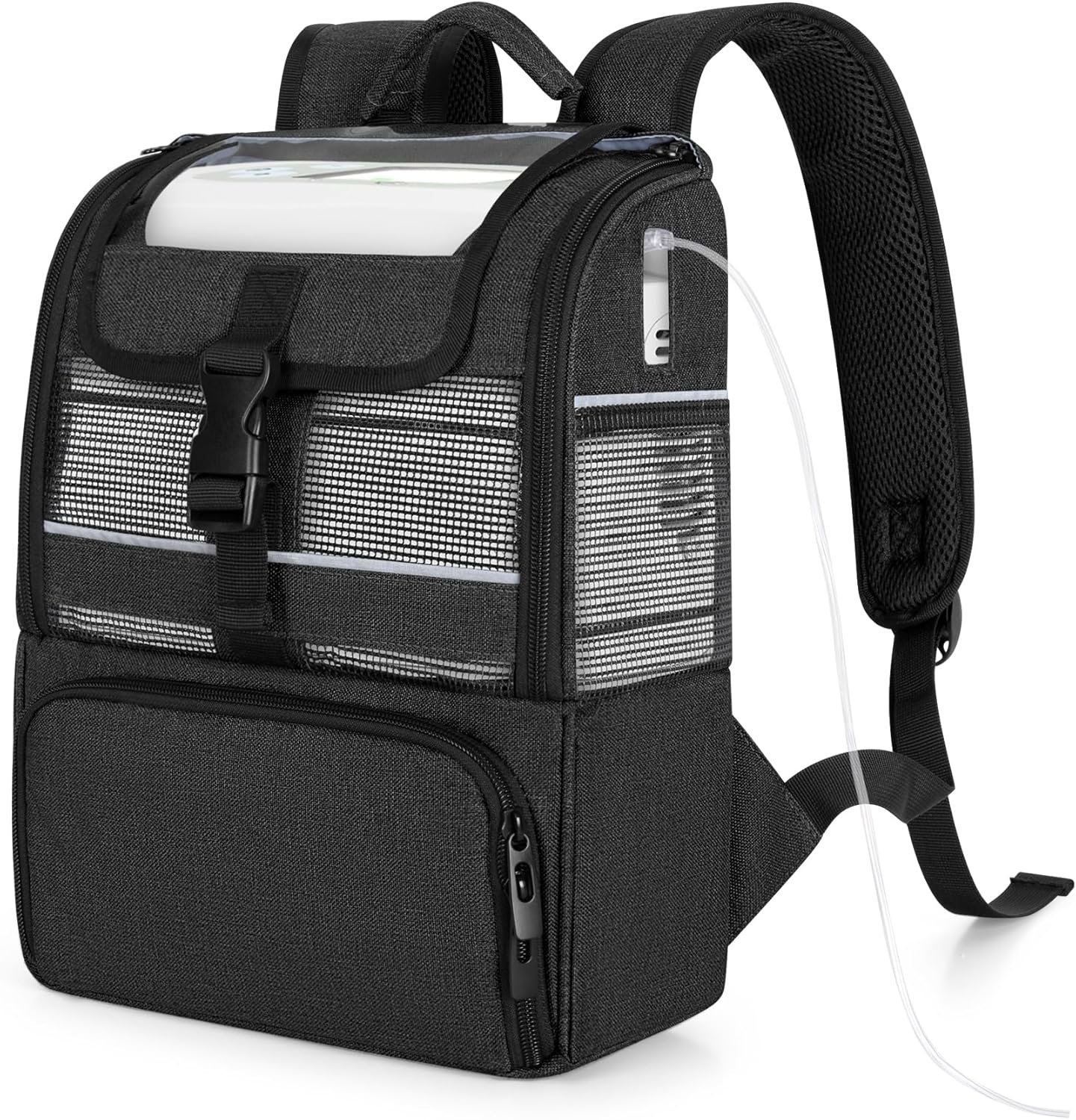 CURMIO Portable Oxygen Concentrator Backpack Compatible with Rhythm Healthcare P2/P2-E6/P2-E7, Empty POC Bag with Breathable Mesh Panels, Bottom Pocket for Charger, Cannula and Battery, Bag Only