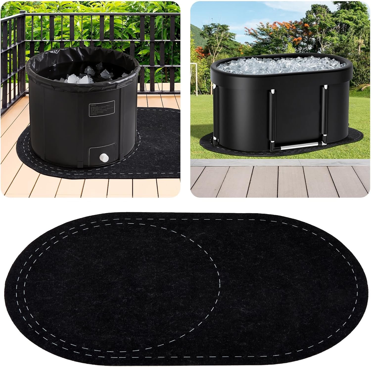 Drydiet 63 x 40 Inch Cold Plunge Tub Floor Mat Waterproof Ice Bath Tub Mat Indoor Outdoor Anti-Slip Protector Pad for Round Oval Rubber Pad for Underneath of Ice Baths Accessories