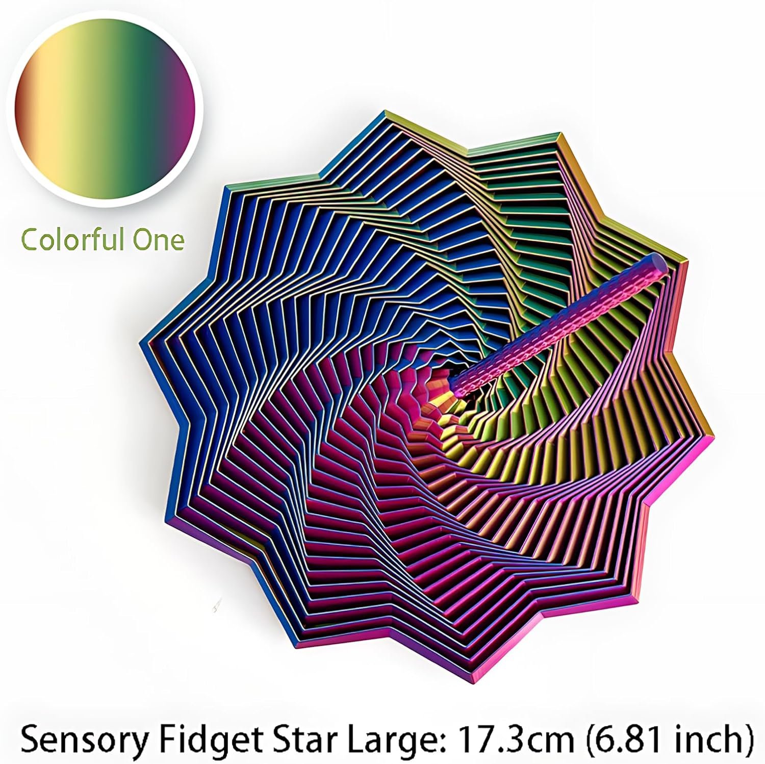 3D Printed Expanded Sensory Fidget Star with Handle – Professional Executive Desk Toy | 3D Printed Anxiety Relief Fidgets | Dynamic Spinning Focus Enhancer & Stress Reducer (Colorful 1,Large)
