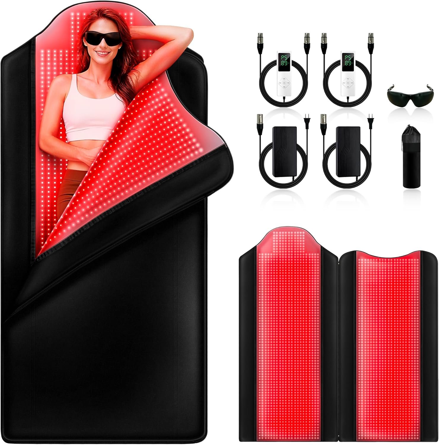 INTEO Dual Red Light Therapy Mat Full Body, 74” x 34” Whole Infrared Light Therapy 3 Modes Intensity Red Light with 9 Timing Function, 660nm 850nm Home Red Light Blanket for Body Skin Muscle Joint