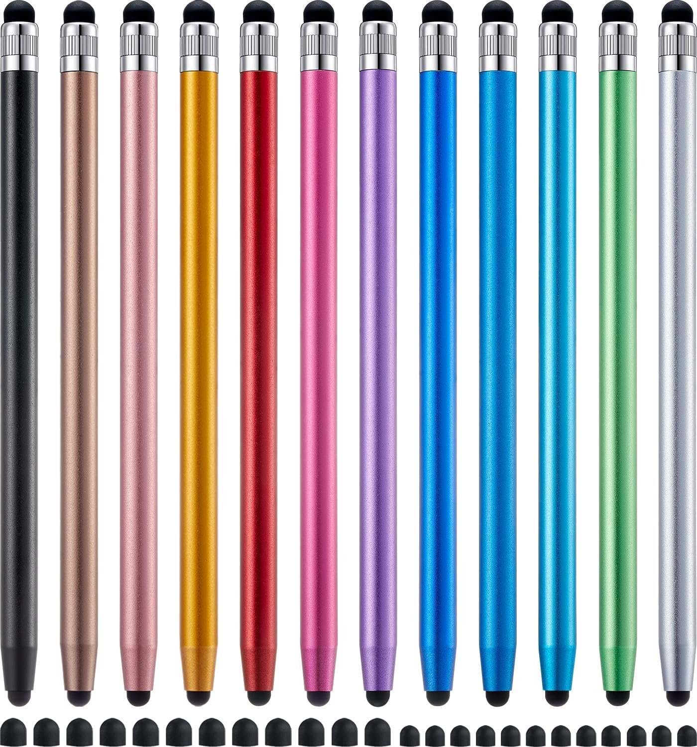 LINFANC 12Pcs Stylus Pen for Touchscreen, 2-in-1 High Precision & Sensitivity Stylus Pen for iPad/iPhone/Android Smartphones and Tablets Compatible with All Touch Screens