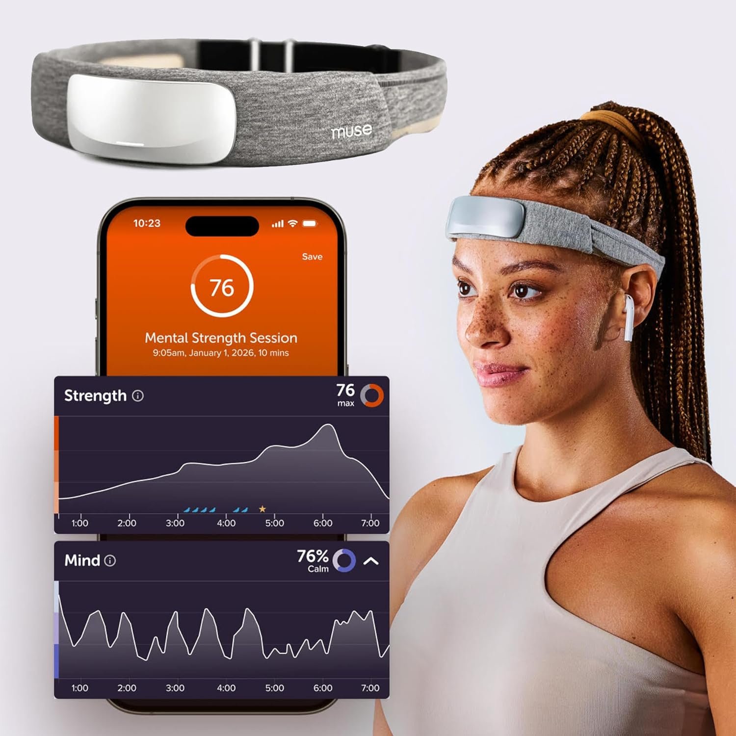 Muse S Athena: The Brain Sensing Headband – Deep Sleep Boost, Sleep Assist and Tracking – Neurofeedback Devices for Meditation Tracking & Monitoring with EEG and fNIRS Sensors – Opal (Light Grey)