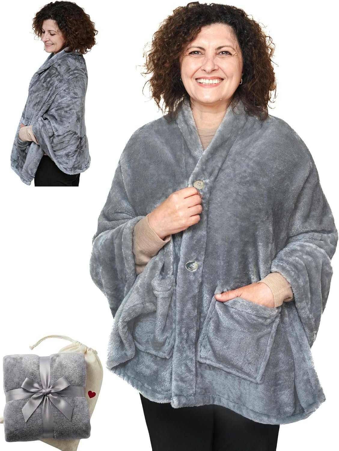 EzrAllora Fleece Poncho Blanket – Drape&Go No Sleeves- Lightweight Wrap Shawl – Wearable Blanket – Easy On Easy Off
