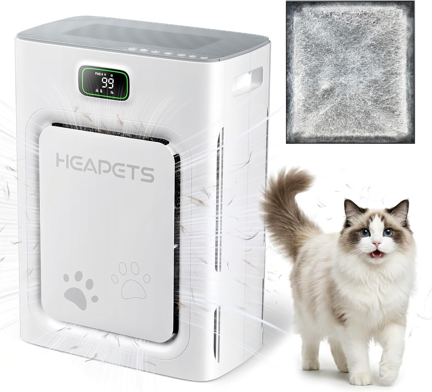 Pet Air Purifier for Home Large Room 2500 sq ft, H13 HEPA Washable Double-Sided Filter,Air Cleaner for Pet Hair Dander Odor Allergies Pollutant Smoke Dust,PM2.5 Air Quality Monitor,Auto Mode,P358 Grey