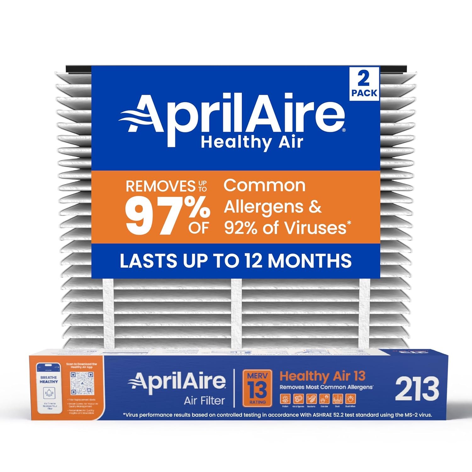 AprilAire 213 Replacement Filter for AprilAire Whole House Air Purifiers – MERV 13, Healthy Home Allergy, 20x25x4 Air Filter (Pack of 2)