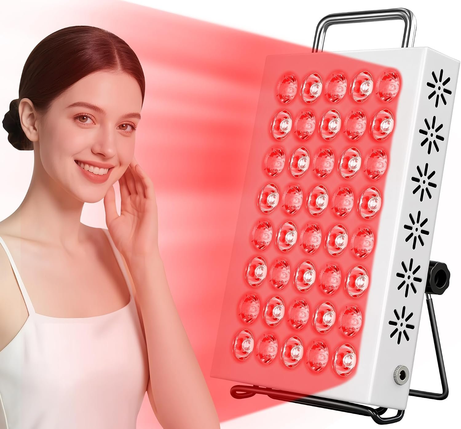 AearKing Red Light Therapy for Face and Body, 660nm & 850nm Near Infrared Red Light Therapy Panel with Adjustable Stand, Portable Dual Chip LED Red Light Therapy Lamp with Timer & 5 Brightness Levels