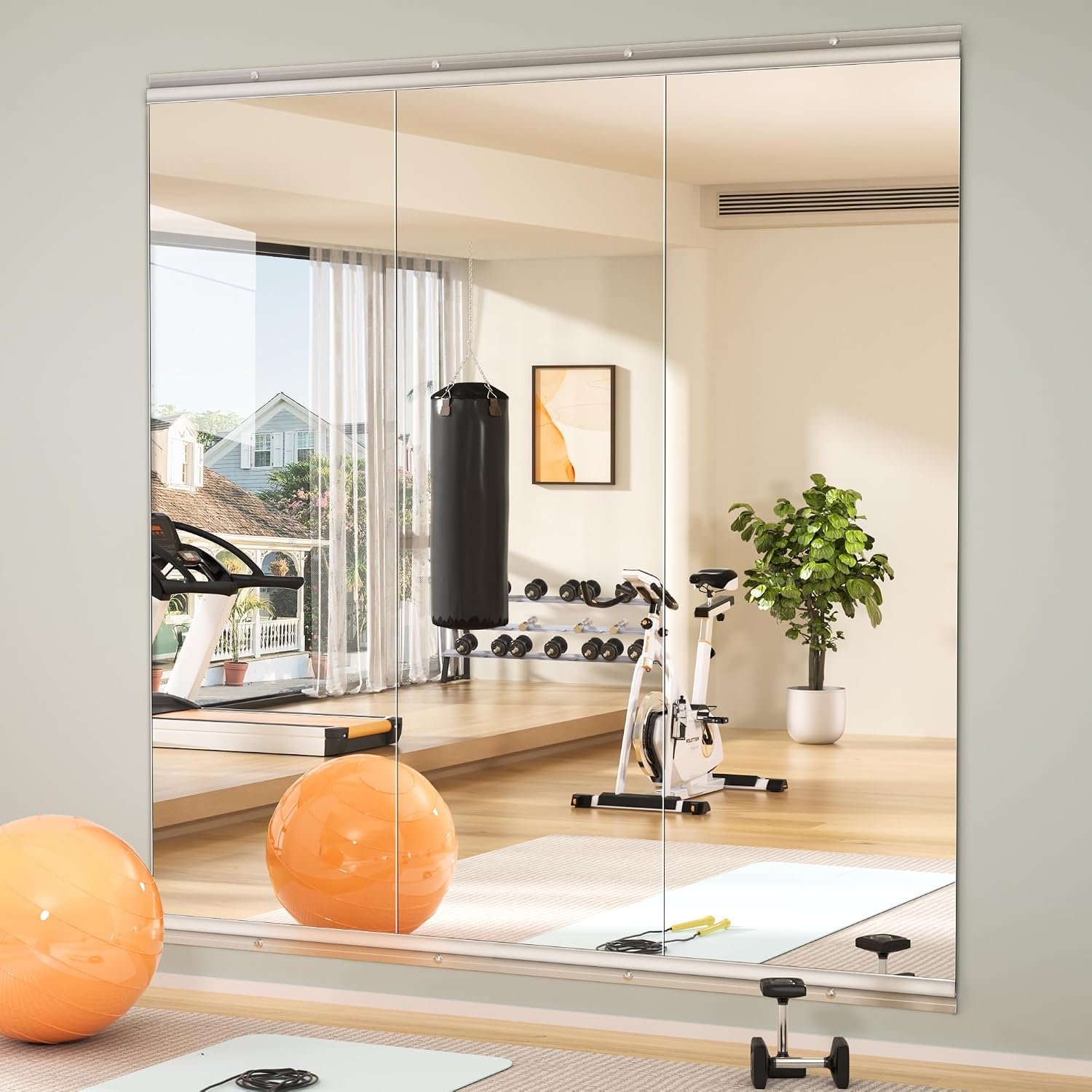 Hasipu Home Gym Mirror 55″ L x 17″ W – 3PCS Large Full Body Mirror for Yoga, Fitness, Garage, Dance Studio, Wall-Mounted, 0.16in Tempered Glass Frameless