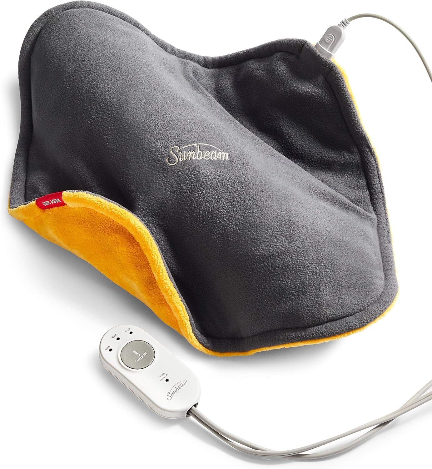 Sunbeam ConformHeat Heating Pad, 14″ x 14″, Lightly Weighted, Flexible Design, XpressHeat Technology, Machine-Washable, Pain Relief for Back, Shoulder, Neck, Grey