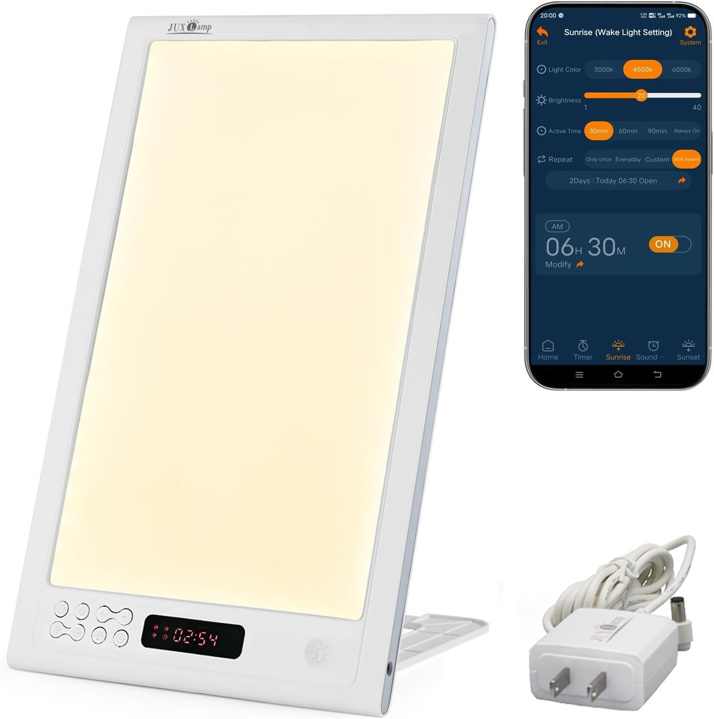 Light Therapy Sunrise Wake-up Lamp with APP Control | 12000lux Full Spectrum, UV-Free, 3 Color Options, Light Alarm Clock, Restorative Strength