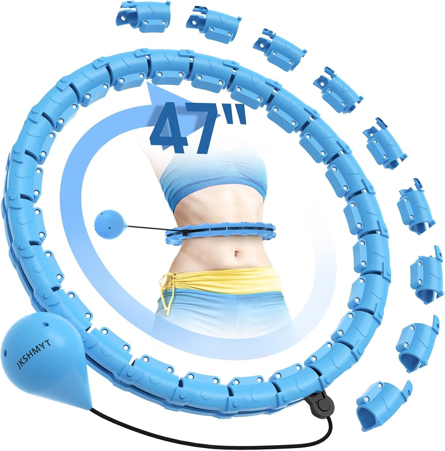 JKSHMYT Weighted Hula Circle Hoops for Adults Weight Loss, Infinity Fitness Hoop Plus Size 47 Inch, 24 Detachable Links, Exercise Hoop Suitable for Women and Beginners
