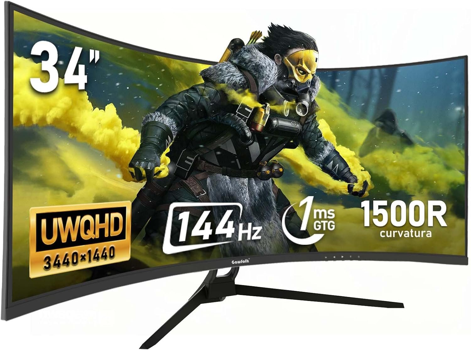 Gawfolk 34 Inch Ultrawide Curved 144Hz Gaming Computer Monitor 1500R PC Screen,21:9 UWQHD (3440×1440),Adaptive Sync,178° Viewing Angle,Display Port、HDMI2.0,Compatible with wall mounting – Black