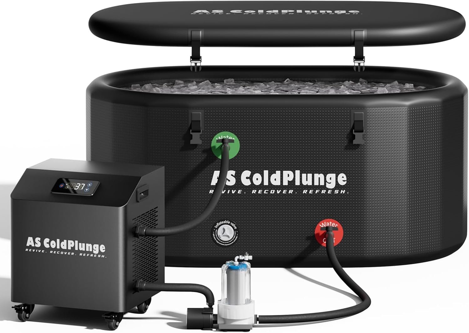 AS ColdPlunge 1HP Ice Bath Chiller & Cold Plunge Tub Bundle, 216 Gal Insulated Ice Bath Tub, External Pump & Filtration, Cold Plunge Tub with Water Chiller for Cold Therapy Recovery Indoor & Outdoor