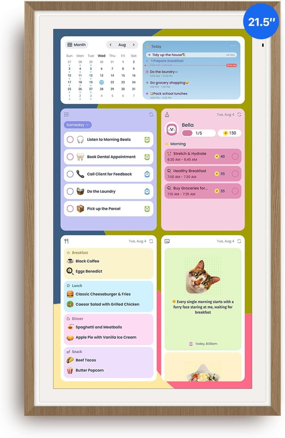 Apolosign 21.5-inch Digital Calendar, No-Subscription, Smart Wall Planner with Calendar Sync, Chore Chart, Meal, Apps & Dashboard, Electronic Touchscreen Display for Family Schedules, Dual Mode (Teak)